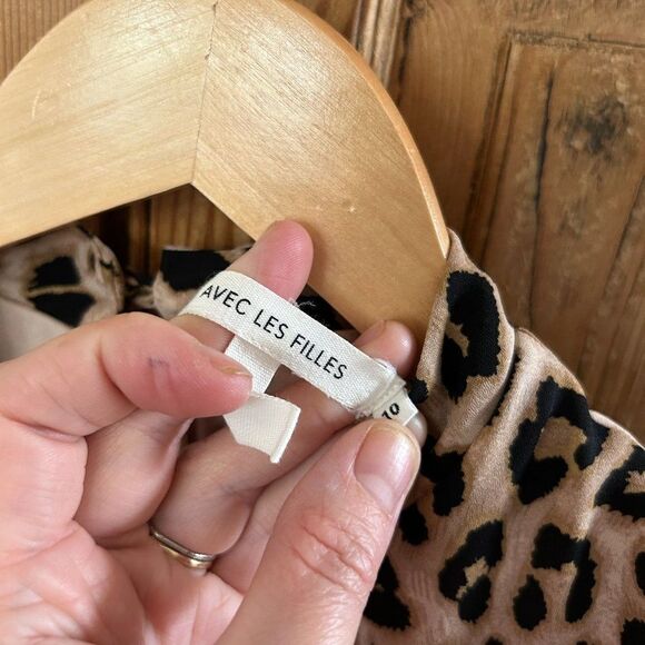 Avec Les Filles 10 Leopard Print Dress Mock Neck Short Sleeve Belted - Picture 5 of 16